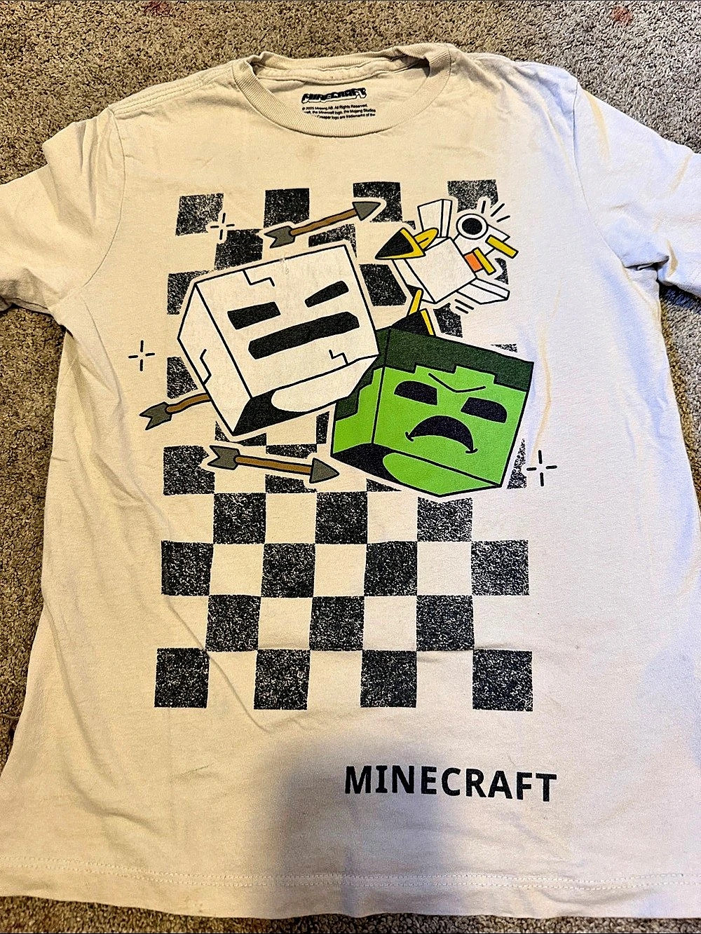 Minecraft Graphic Tee White & Black Boys Large Like New